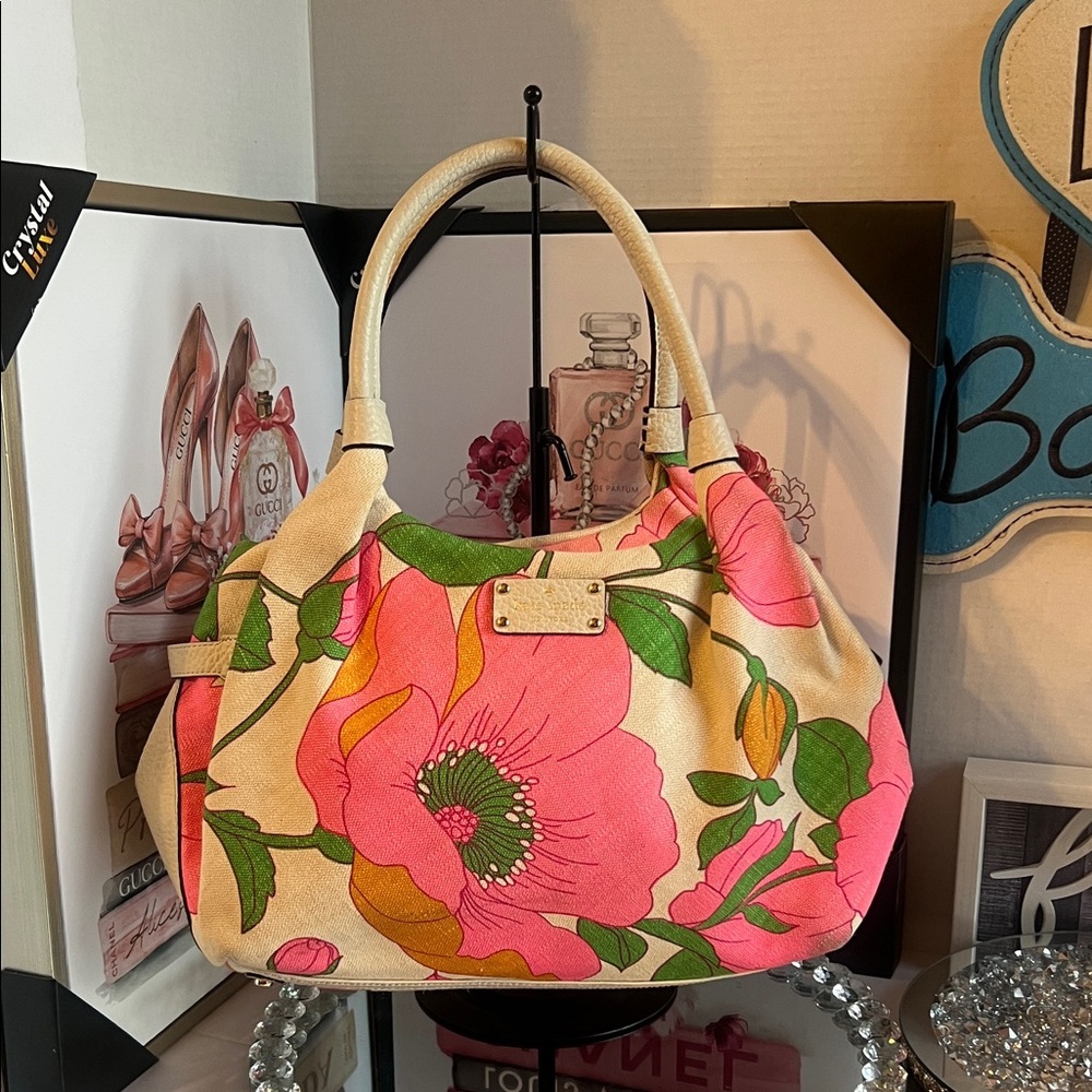 Kate Spade history line Pink and Green Floral canvas  Shoulder Bag